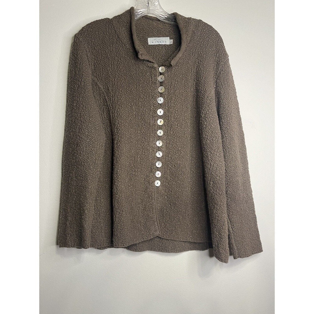 Willow Button-Up Knit Cardigan Sweater Size Large Chucky Knit Tan Brown